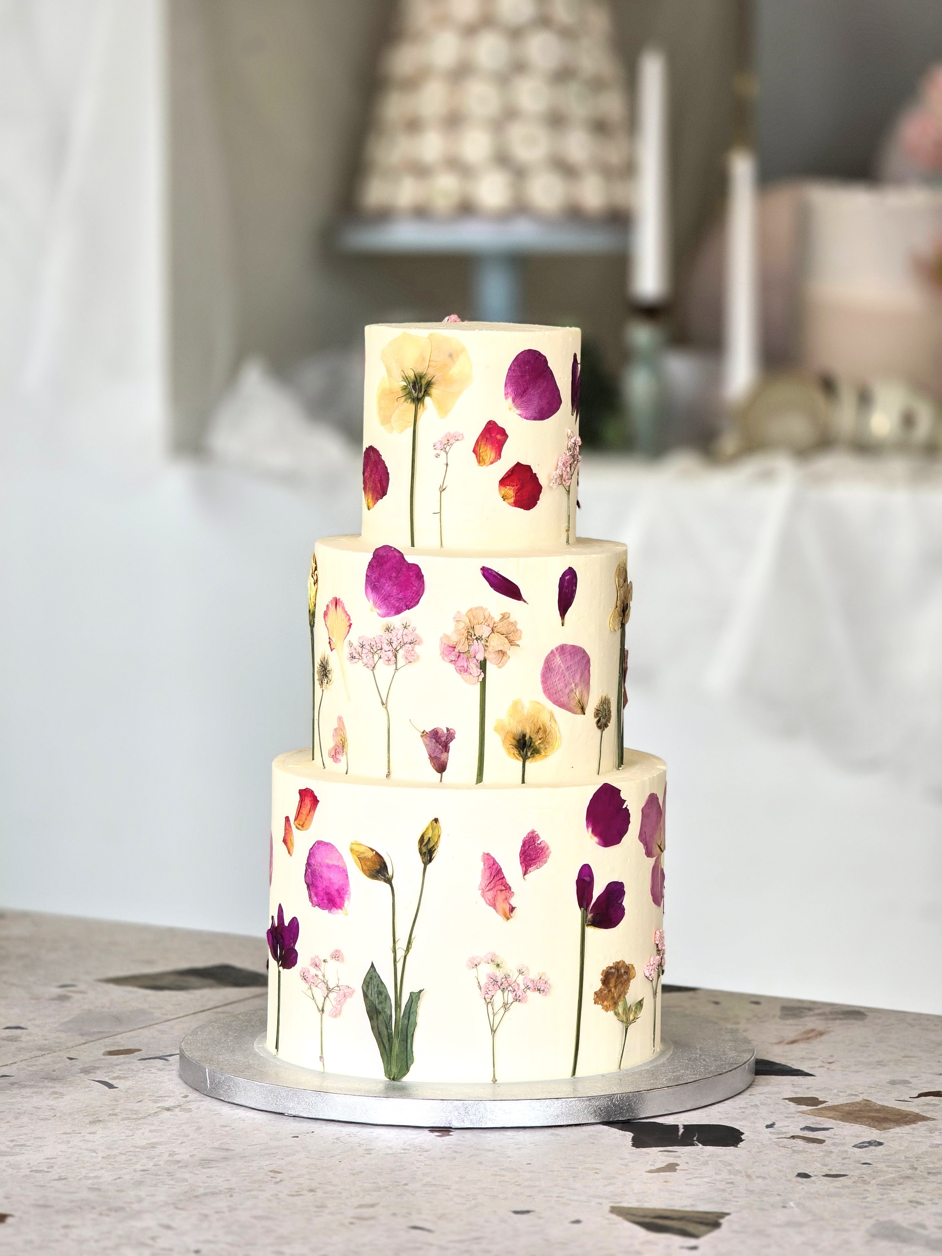 Cake with pressed flowers