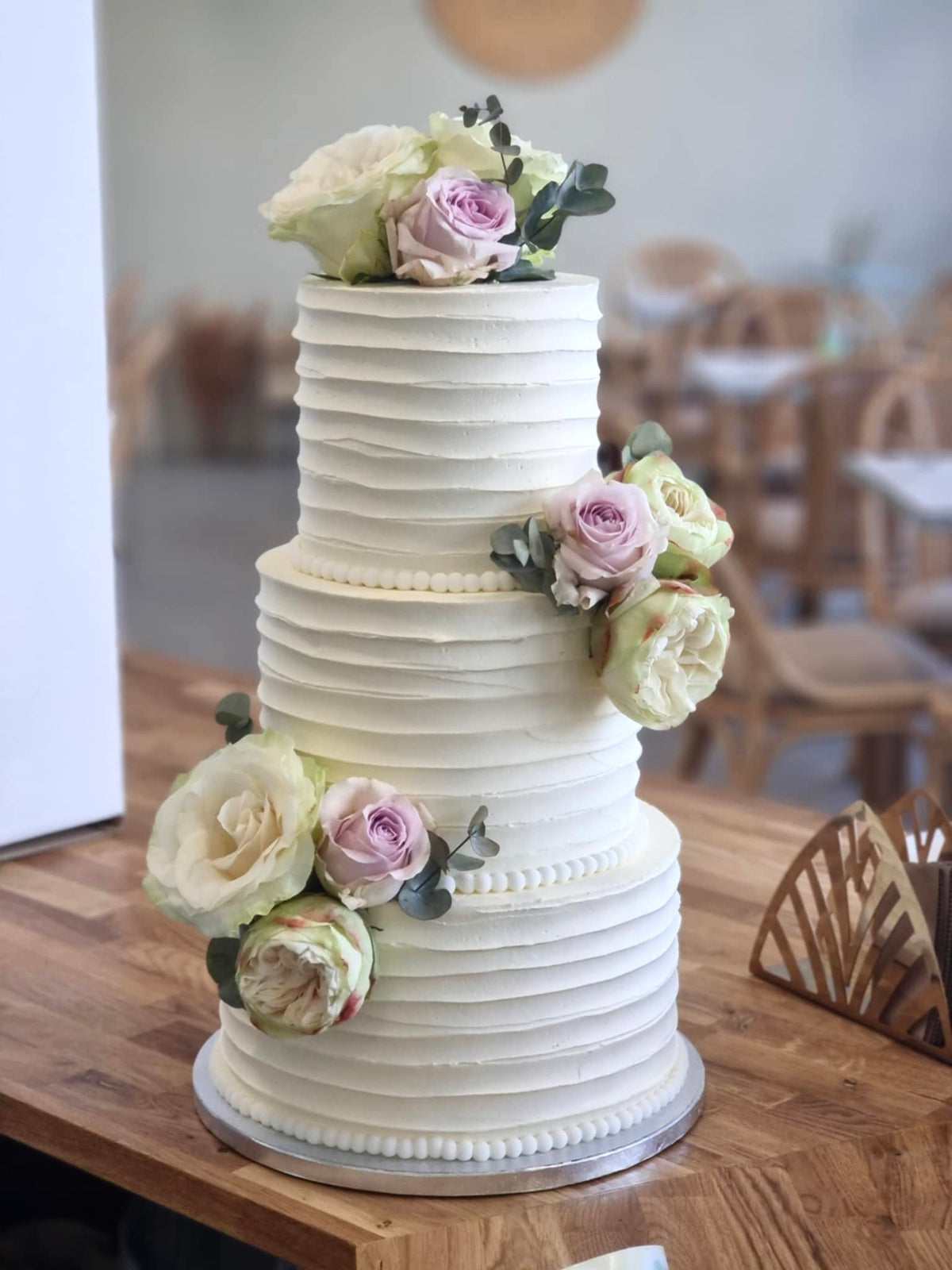 Striped buttercream with flowers