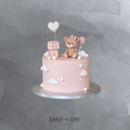 Dåbskage med bamse og hjerteballon