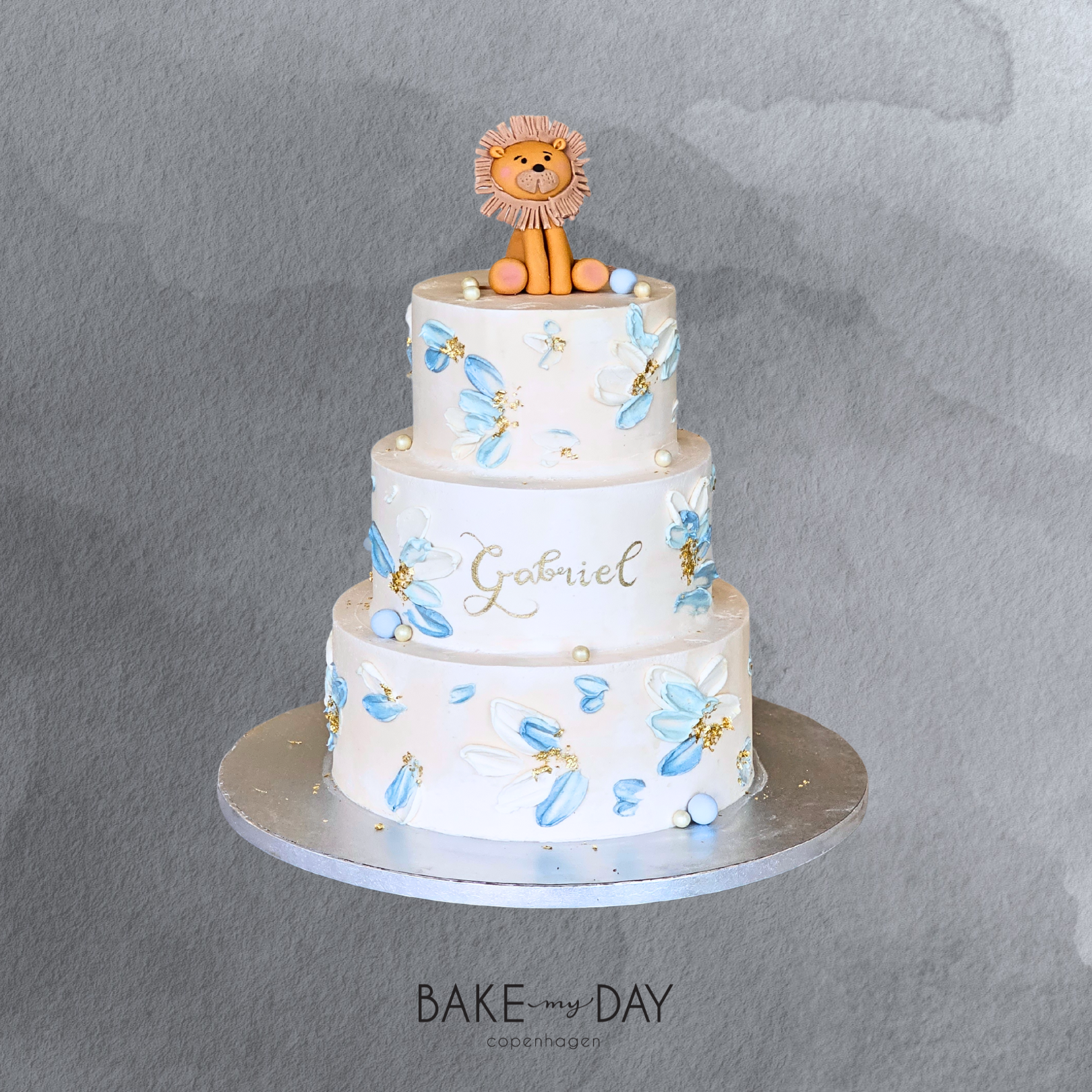Christening cake with buttercream leaves