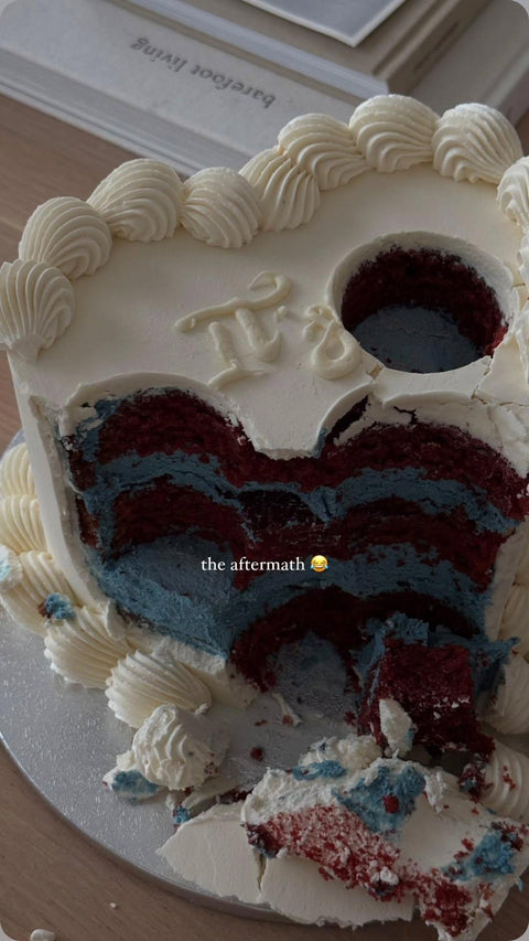 Hjerteformet gender reveal kage