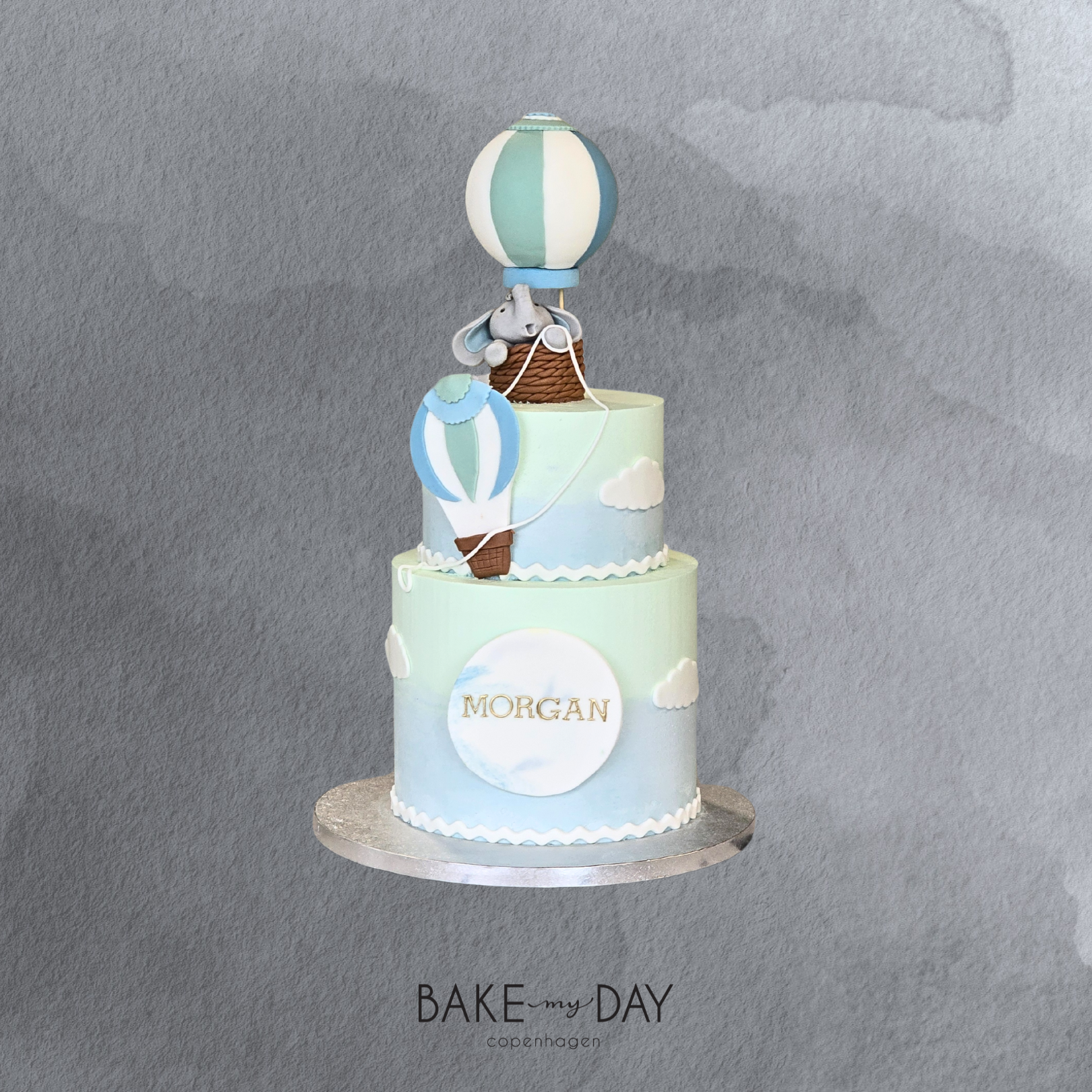 Baptism cake with hot air balloon